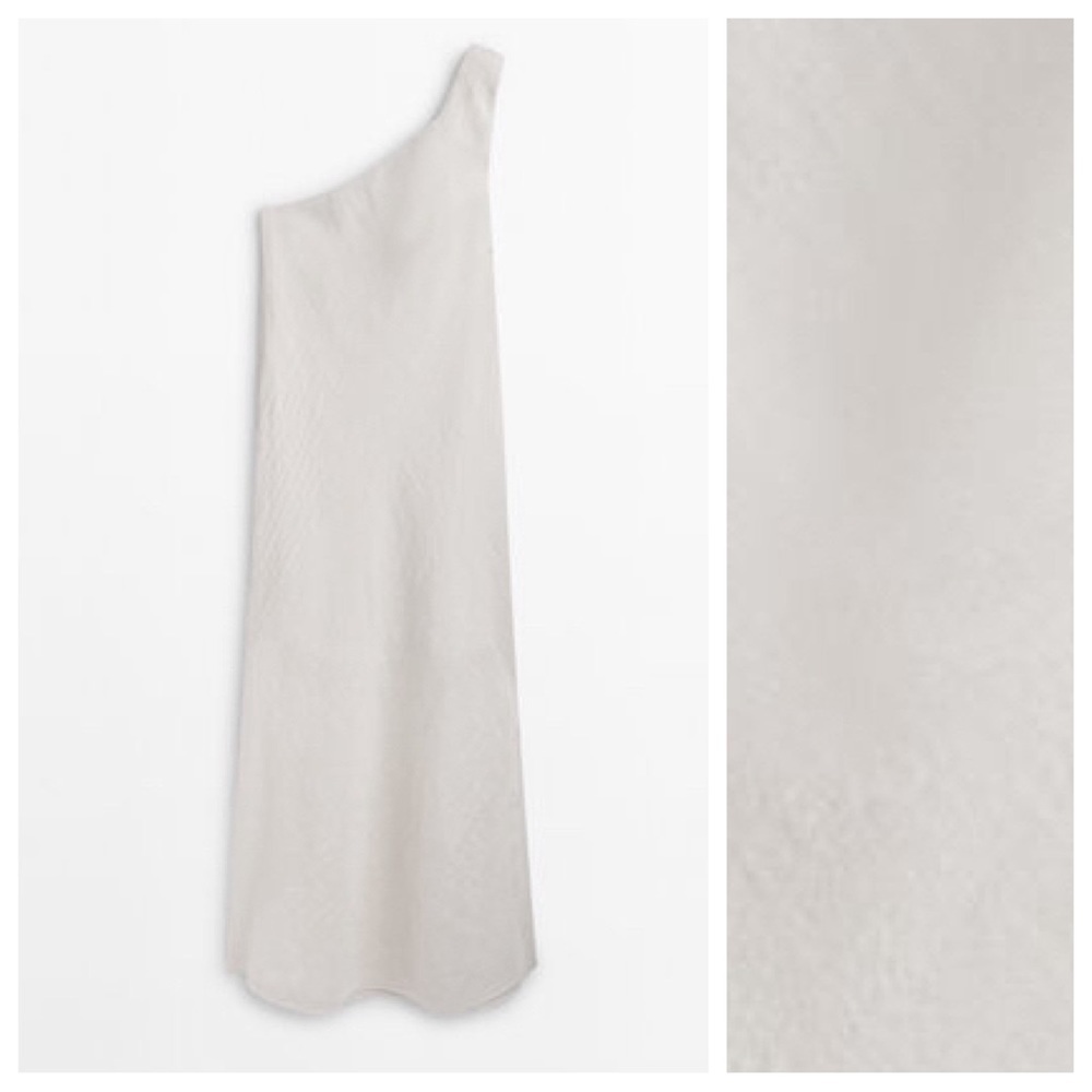 NWT. Massimo Dutti White Linen Blend Asymmetric Midi Slip Dress. Size L.